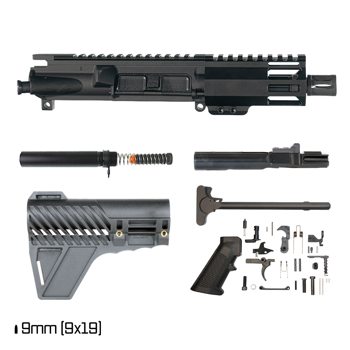 Davidson Defense Reentry w/Gauntlet Arms Brace 4.5-inch 1:10 9MM AR-9 Freefloat M-Lok Handguard Pistol Full Build Kit