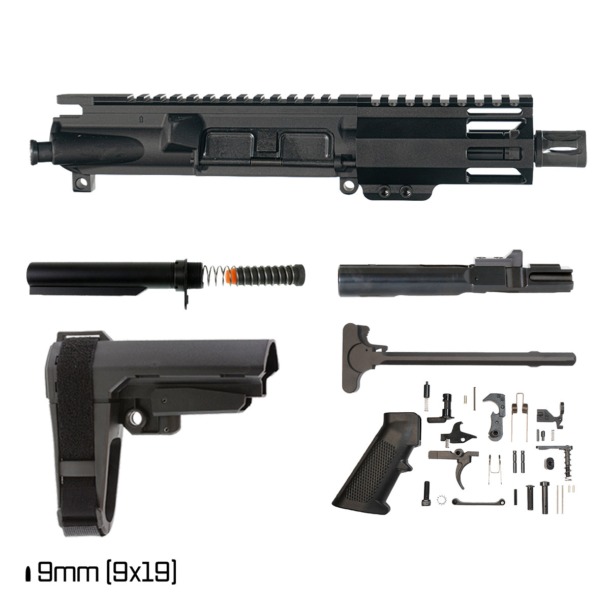 Davidson Defense Reentry w/SBA3 Brace 4.5-inch 1:10 9MM AR-9 Freefloat M-Lok Handguard Pistol Full Build Kit