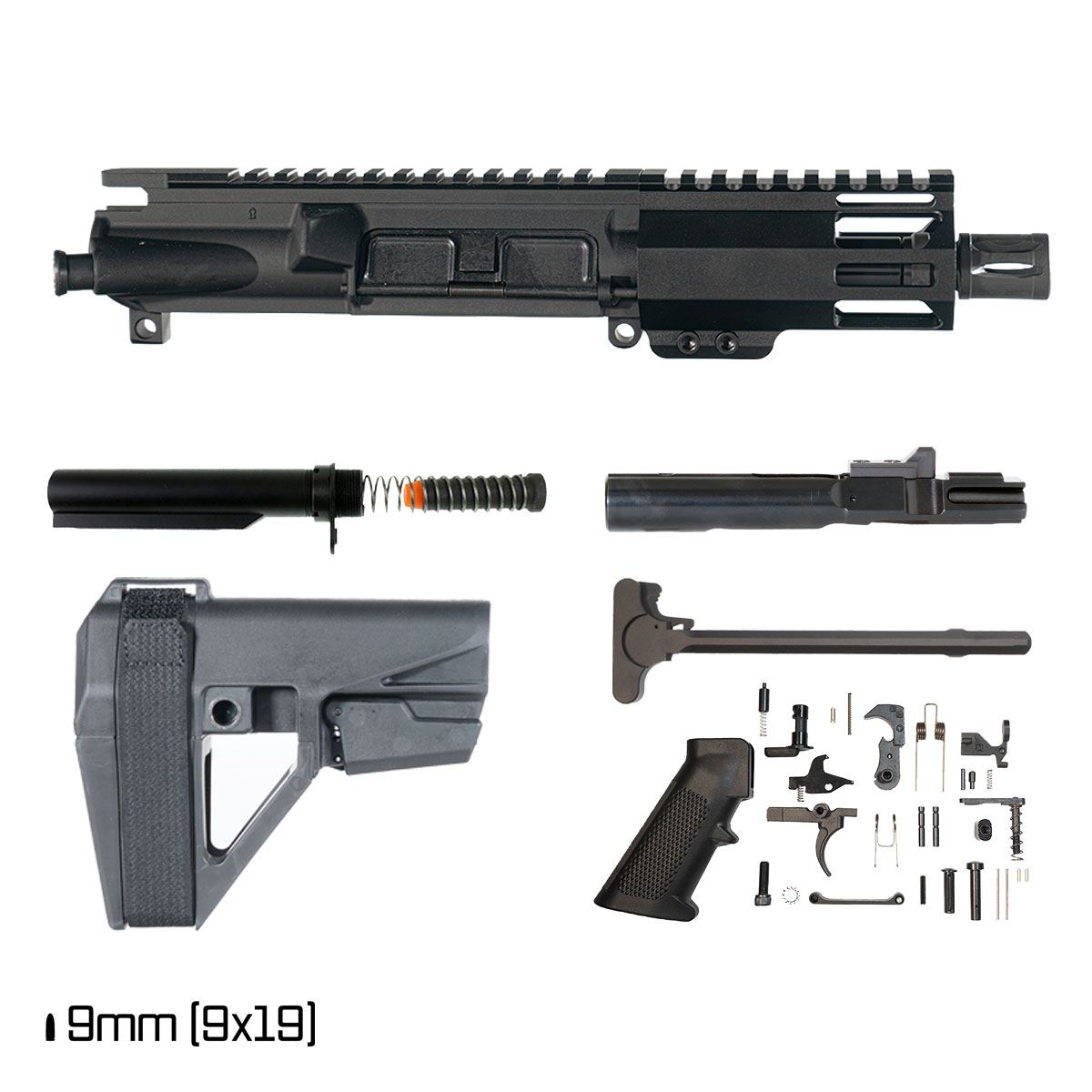 Davidson Defense Reentry w/SBA5 Brace 4.5-inch 1:10 9MM AR-9 Freefloat M-Lok Handguard Pistol Full Build Kit