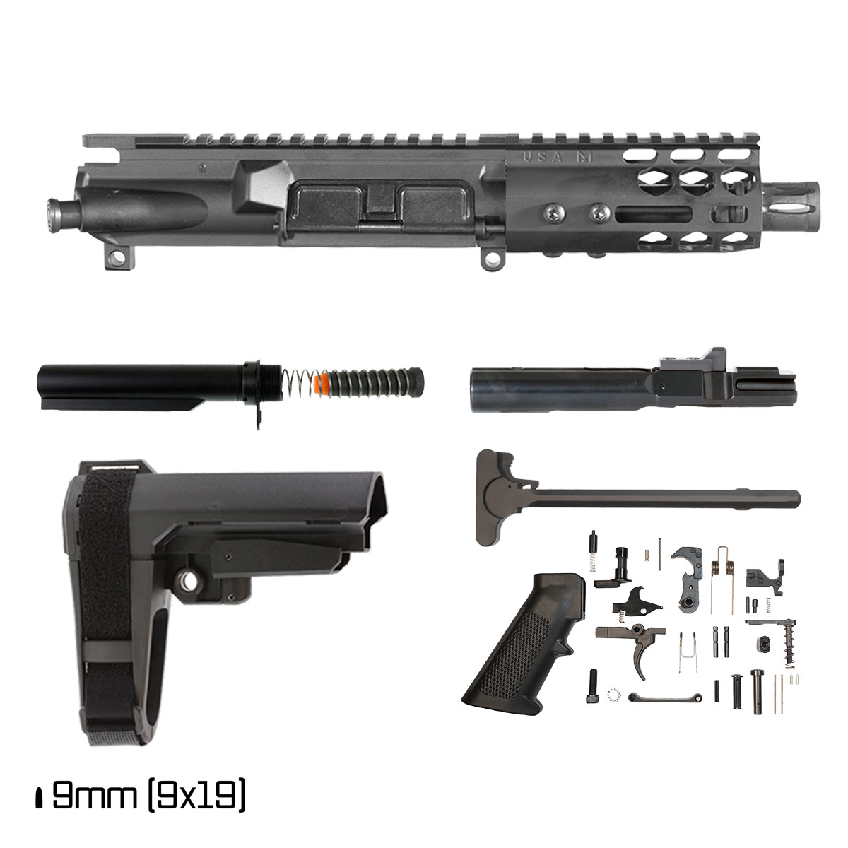 Davidson Defense Nestbreaker w/SBA3 Brace 4.5-inch 1:10 9MM AR-9 Freefloat M-Lok Handguard Pistol Full Build Kit
