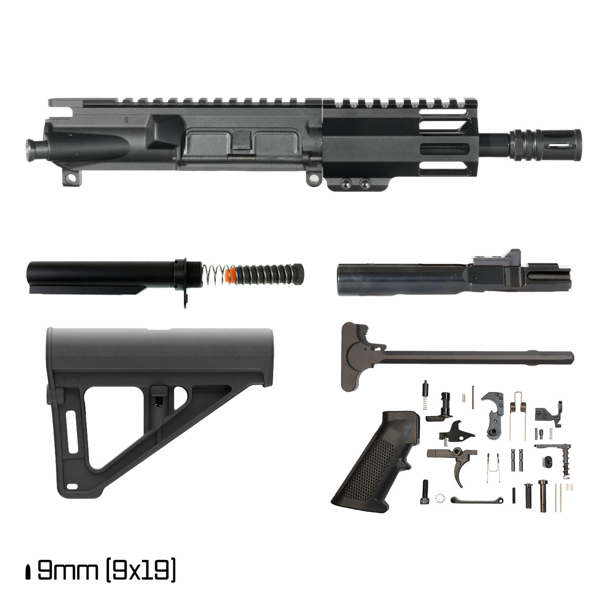 Davidson Defense Terminid w/Magpul BTR Brace 6-inch 1:10 9MM AR-9 Freefloat M-Lok Handguard Pistol Full Build Kit