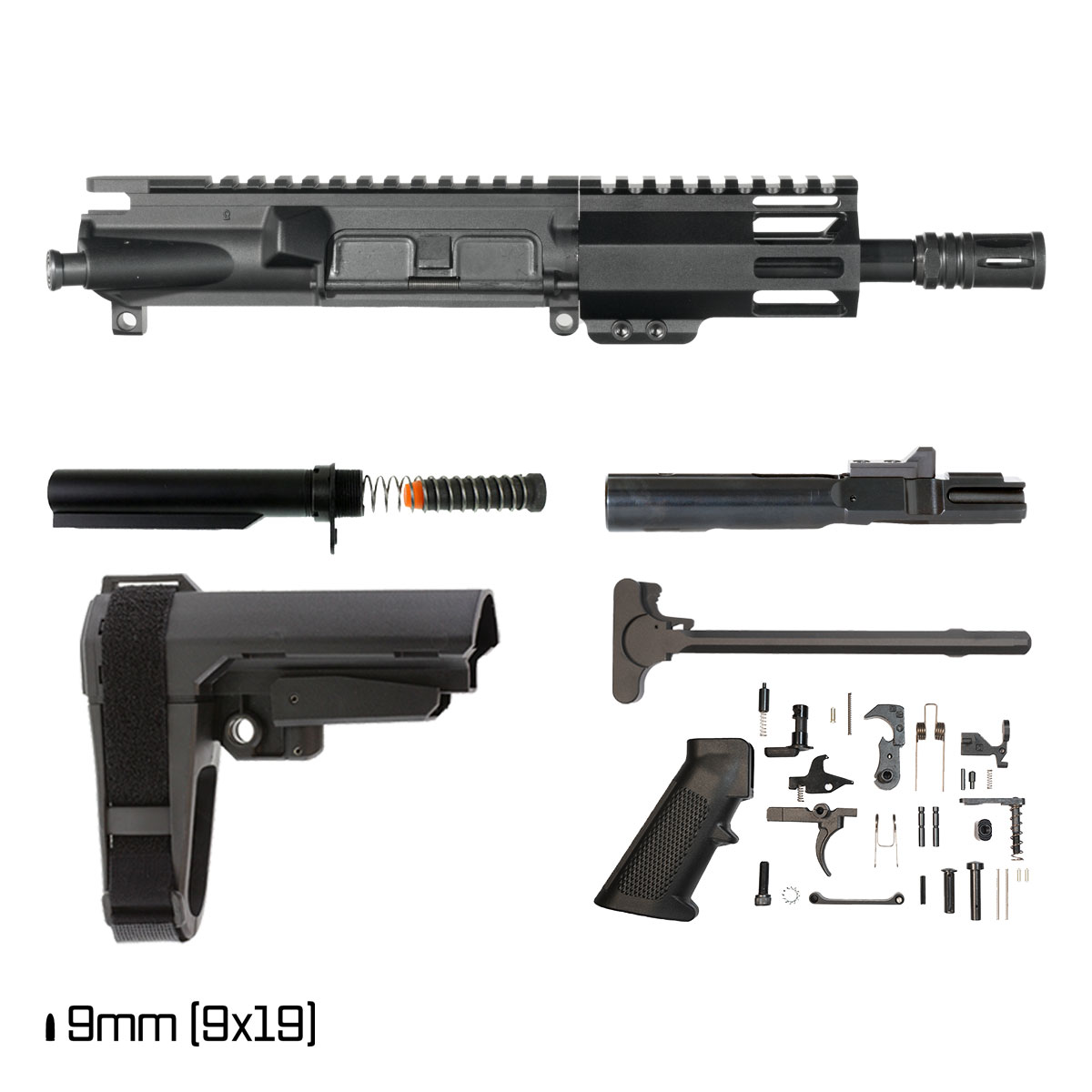 Davidson Defense Terminid w/SBA3 Brace 6-inch 1:10 9MM AR-9 Freefloat M-Lok Handguard Pistol Full Build Kit