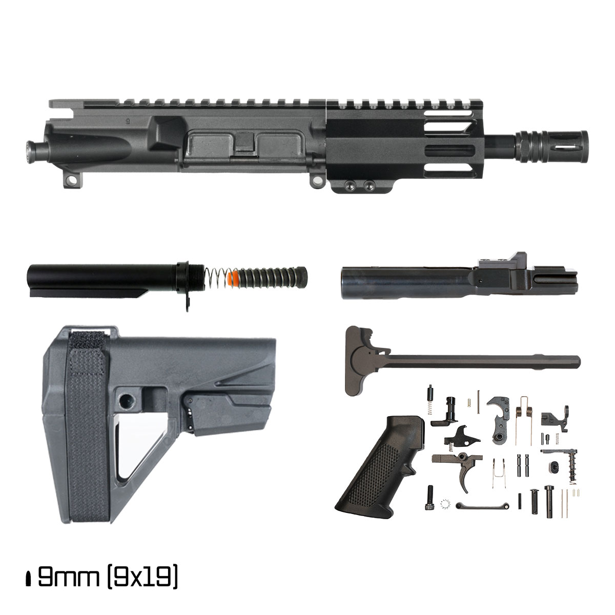 Davidson Defense Terminid w/SBA5 Brace 6-inch 1:10 9MM AR-9 Freefloat M-Lok Handguard Pistol Full Build Kit
