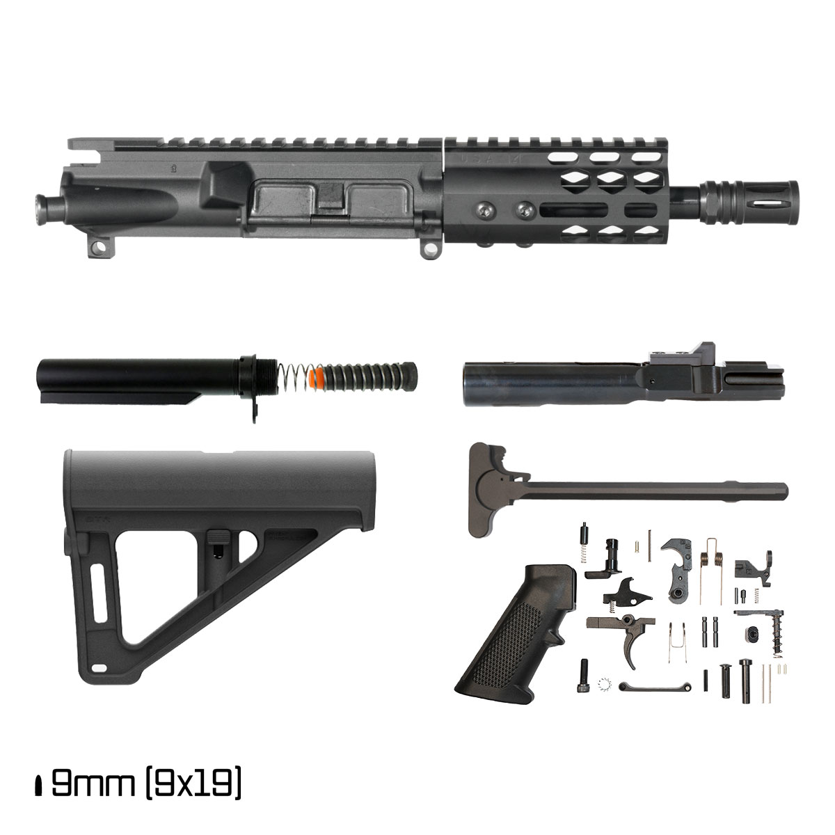 Davidson Defense Hexstorm w/Magpul BTR Brace 6-inch 1:10 9MM AR-9 Freefloat M-Lok Handguard Pistol Full Build Kit