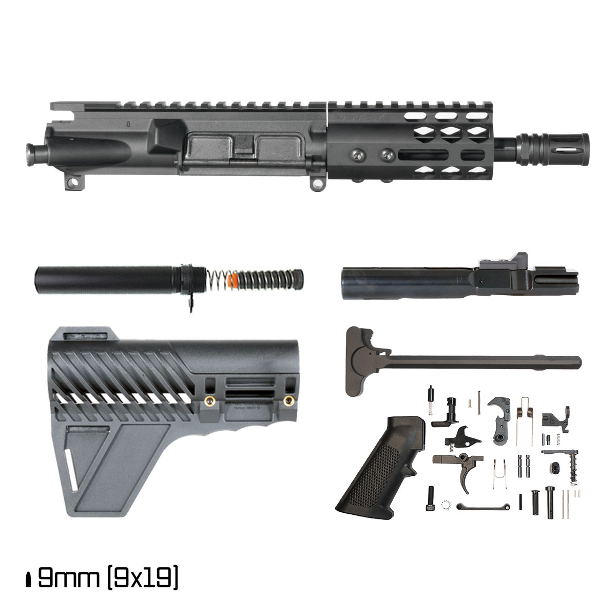 Davidson Defense Hexstorm w/Gauntlet Arms Brace 6-inch 1:10 9MM AR-9 Freefloat M-Lok Handguard Pistol Full Build Kit