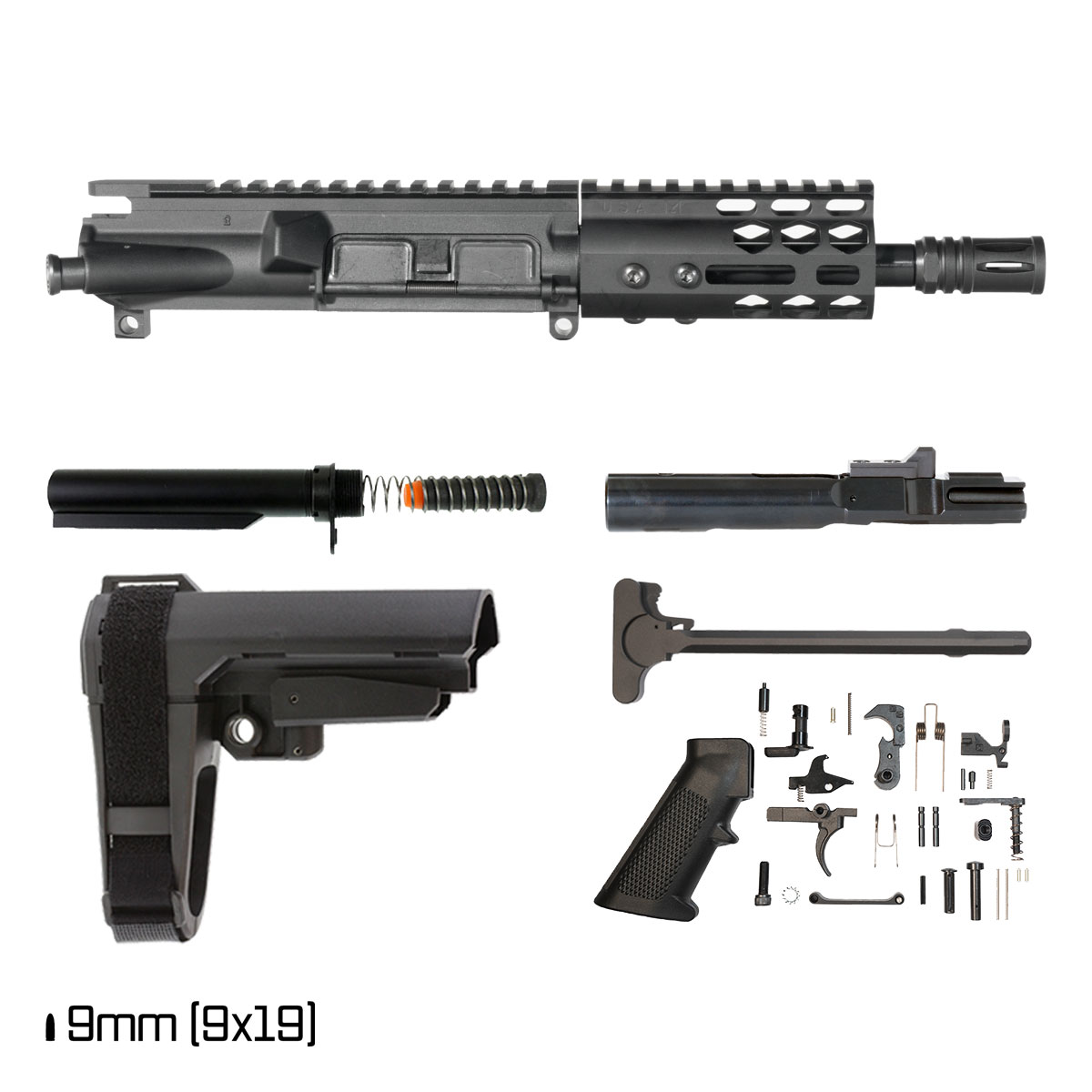 Davidson Defense Hexstorm w/SBA3 Brace 6-inch 1:10 9MM AR-9 Freefloat M-Lok Handguard Pistol Full Build Kit