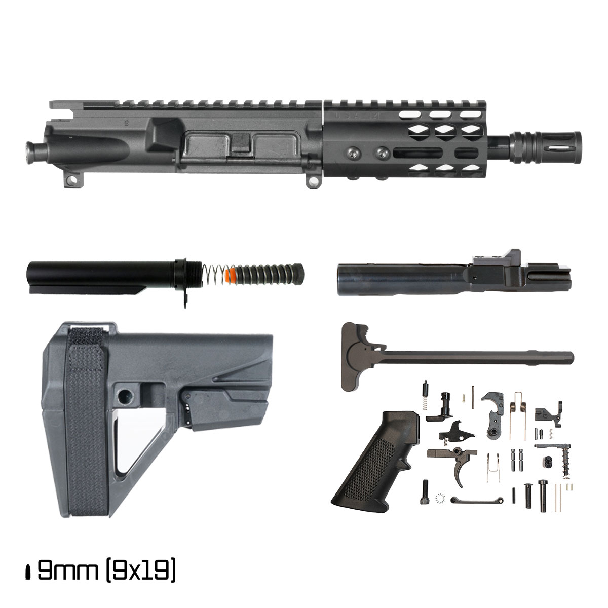 Davidson Defense Hexstorm w/SBA5 Brace 6-inch 1:10 9MM AR-9 Freefloat M-Lok Handguard Pistol Full Build Kit