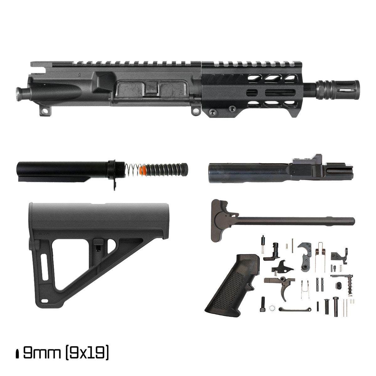 Davidson Defense Swarmfall w/Magpul BTR Brace 6-inch 1:10 9MM AR-9 Freefloat M-Lok Handguard Pistol Full Build Kit