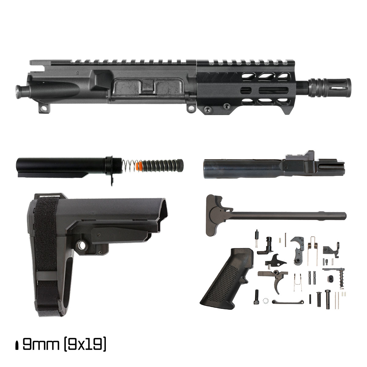 Davidson Defense Swarmfall w/SBA3 Brace 6-inch 1:10 9MM AR-9 Freefloat M-Lok Handguard Pistol Full Build Kit