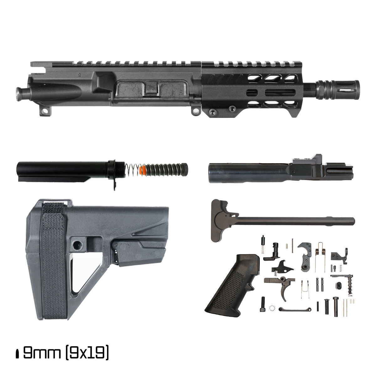 Davidson Defense Swarmfall w/SBA5 Brace 6-inch 1:10 9MM AR-9 Freefloat M-Lok Handguard Pistol Full Build Kit