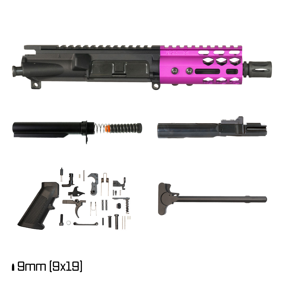 Davidson Defense Lightshow Anodized Purple 5-inch 1:10 9MM AR-9 Freefloat M-Lok Handguard Pistol Full Build Kit, SBR Ready
