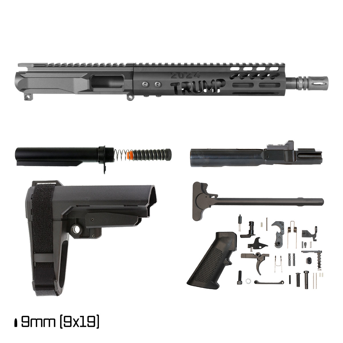 Davidson Defense Executive Order w/SBA3 Brace 10.5-inch 1:10 9MM AR-9 Freefloat M-Lok Handguard Pistol Full Build Kit