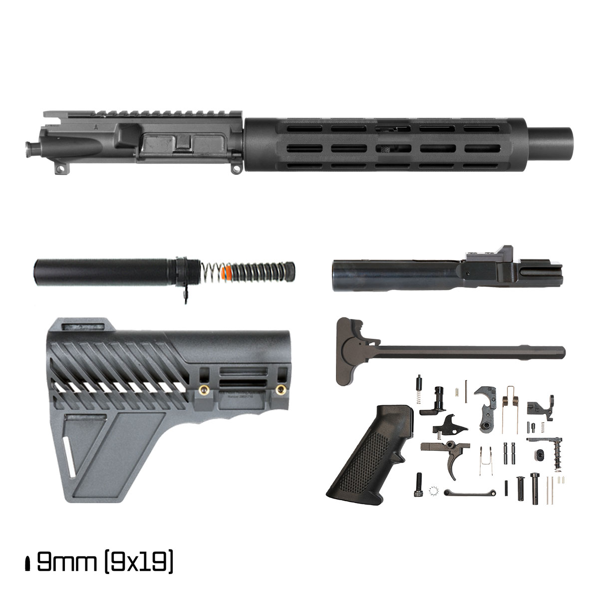 Davidson Defense Doomspire w/Gauntlet Arms Brace 6-inch 1:10 9MM AR-9 Freefloat Tubular M-Lok Handguard Pistol Full Build Kit