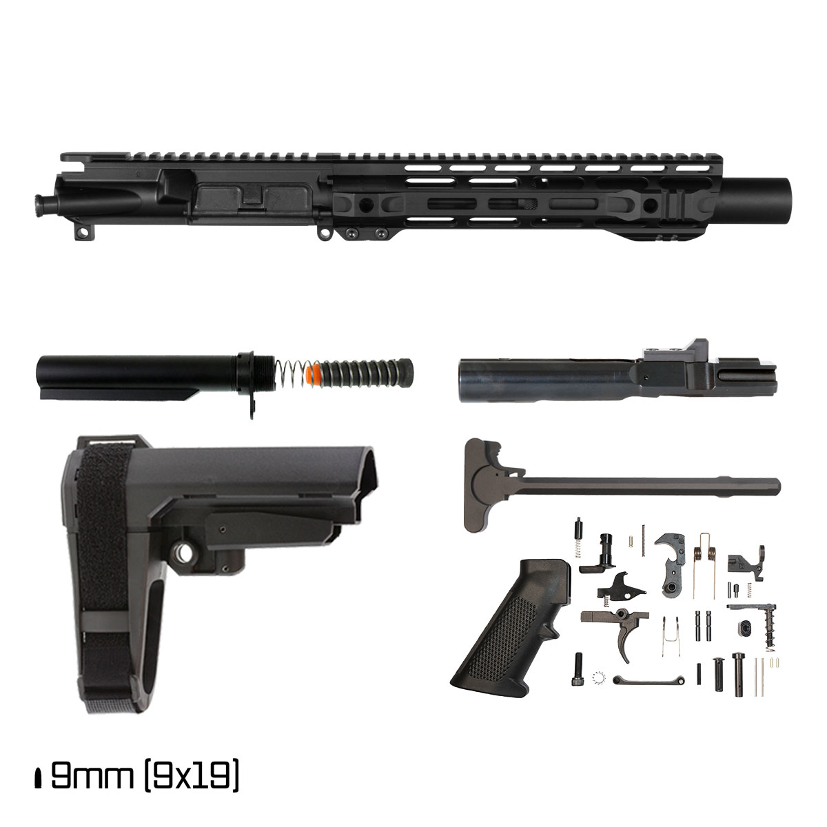 Davidson Defense Atriox w/SBA3 Brace 6-inch 1:10 9MM AR-9 Freefloat M-Lok Handguard Pistol Full Build Kit