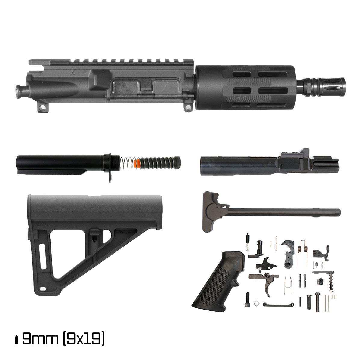 Davidson Defense Blackreach w/Magpul BTR Brace 6-inch 1:10 9MM AR-9 Freefloat Tubular M-Lok Handguard Pistol Full Build Kit