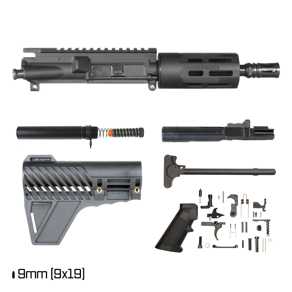 Davidson Defense Blackreach w/Gauntlet Arms Brace 6-inch 1:10 9MM AR-9 Freefloat Tubular M-Lok Handguard Pistol Full Build Kit