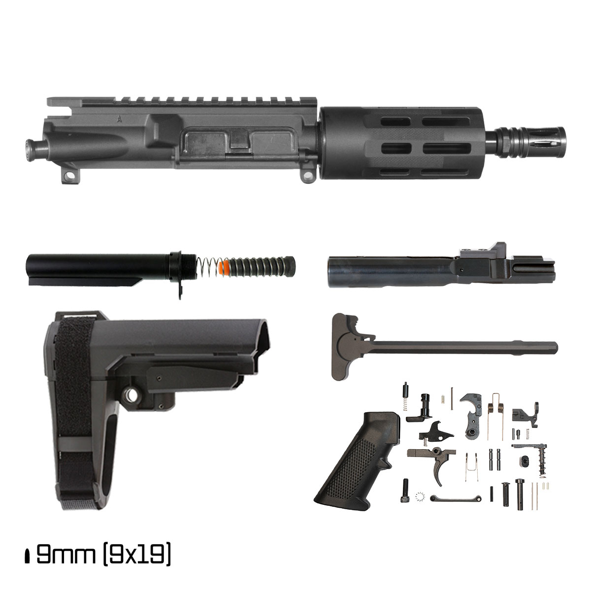Davidson Defense Blackreach w/SBA3 Brace 6-inch 1:10 9MM AR-9 Freefloat Tubular M-Lok Handguard Pistol Full Build Kit