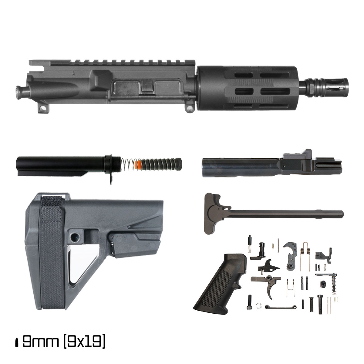 Davidson Defense Blackreach w/SBA5 Brace 6-inch 1:10 9MM AR-9 Freefloat Tubular M-Lok Handguard Pistol Full Build Kit