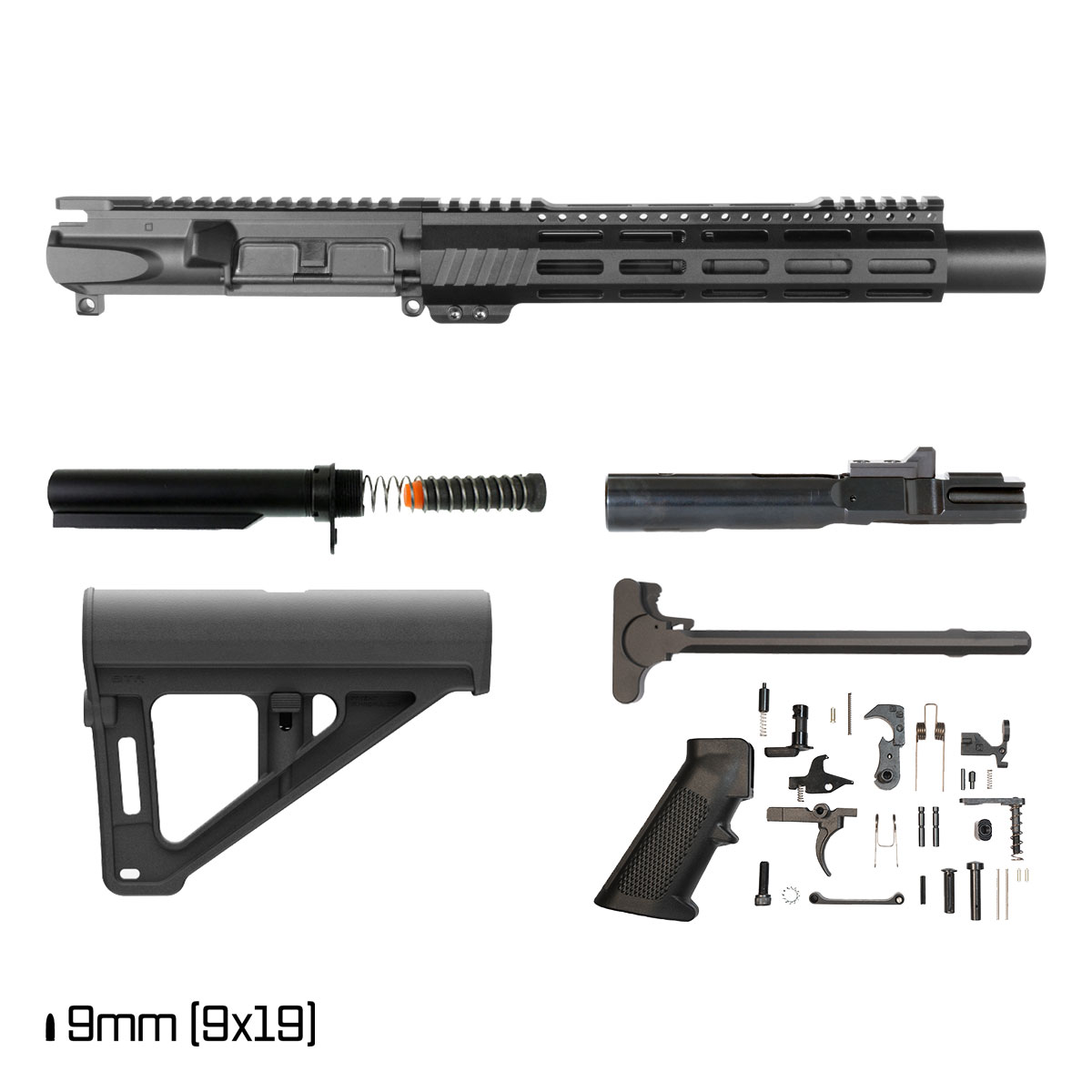 Davidson Defense Paulie V3 w/Magpul BTR Brace 6-inch 1:10 9MM AR-9 Freefloat M-Lok Handguard Pistol Full Build Kit