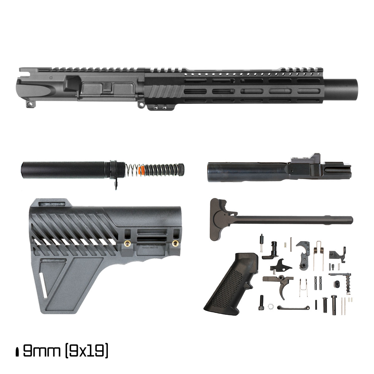 Davidson Defense Paulie V3 w/Gauntlet Arms Brace 6-inch 1:10 9MM AR-9 Freefloat M-Lok Handguard Pistol Full Build Kit