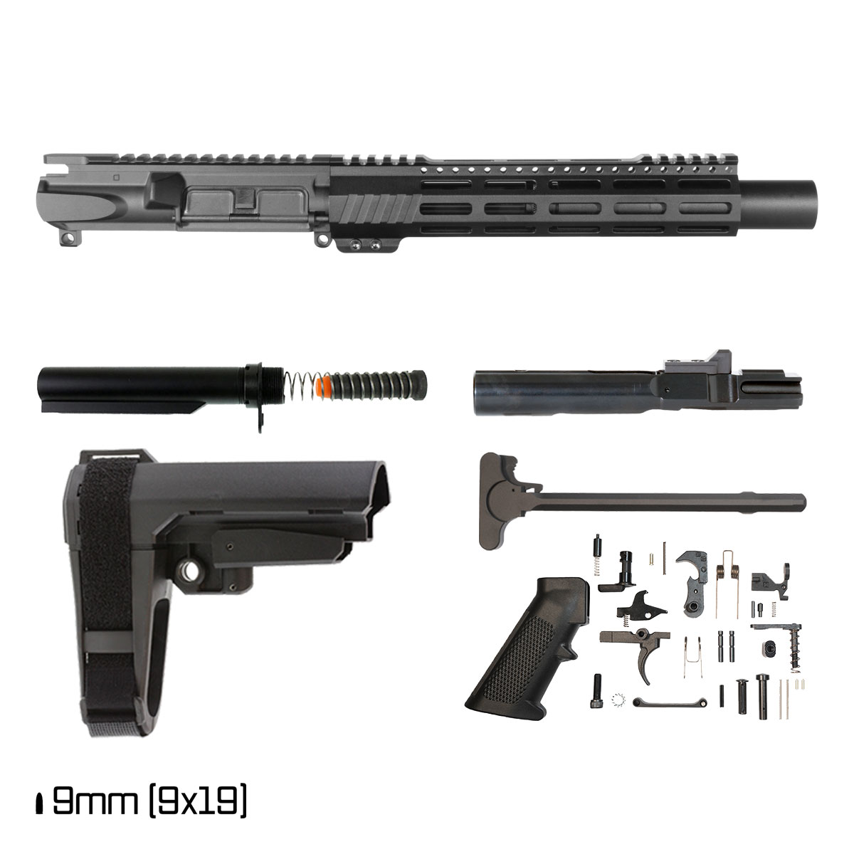 Davidson Defense Paulie V3 w/SBA3 Brace 6-inch 1:10 9MM AR-9 Freefloat M-Lok Handguard Pistol Full Build Kit