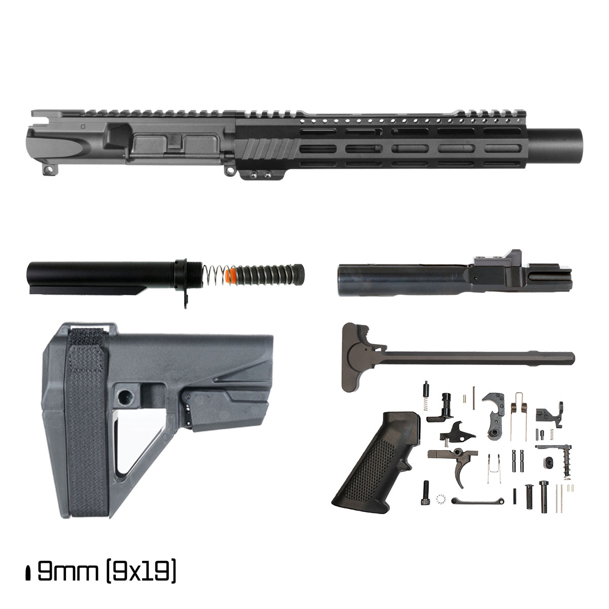 Davidson Defense Paulie V3 w/SBA5 Brace 6-inch 1:10 9MM AR-9 Freefloat M-Lok Handguard Pistol Full Build Kit