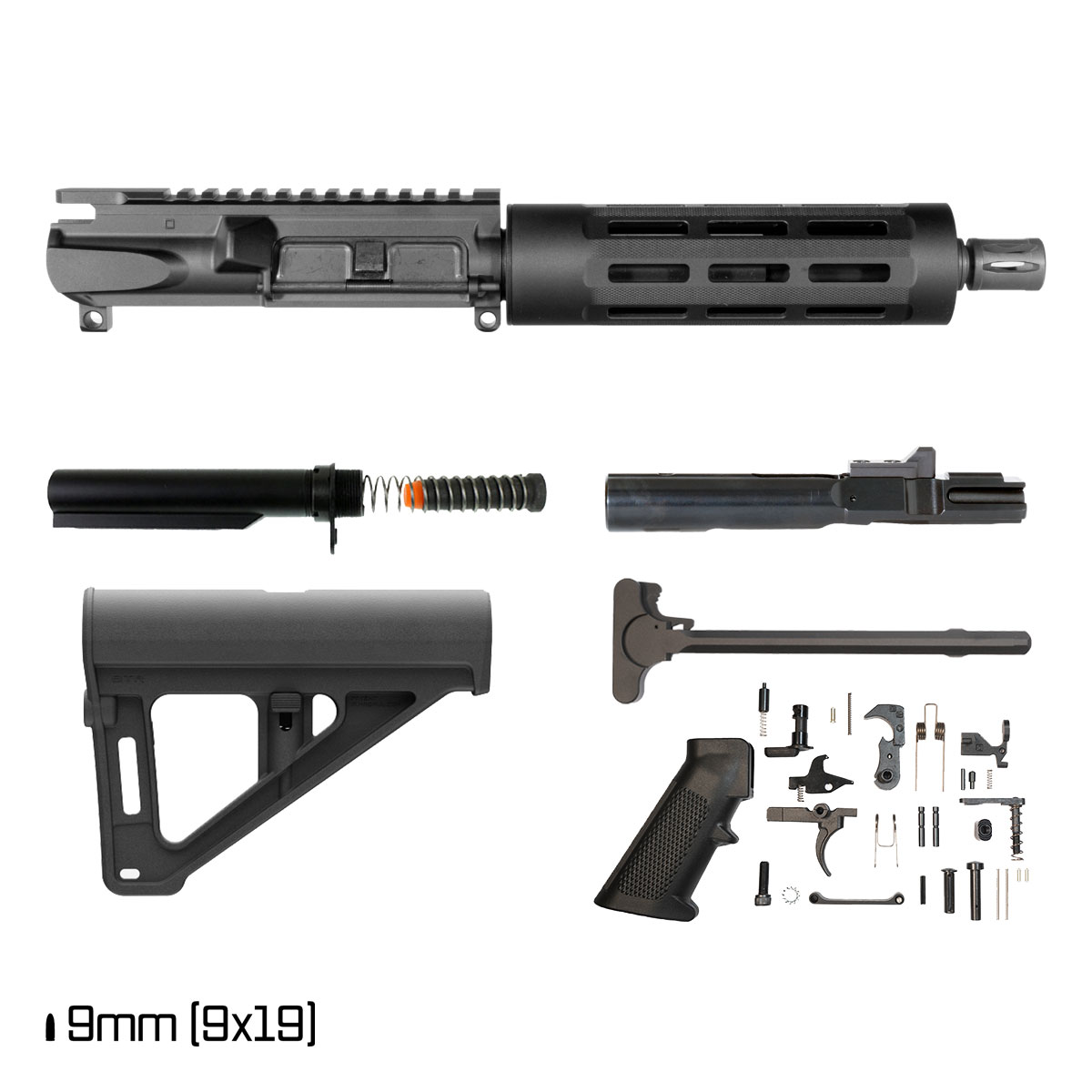 Davidson Defense Titanveil w/Magpul BTR Brace 7.5-inch 1:10 9MM AR-9 Freefloat Tubular M-Lok Handguard Pistol Full Build Kit