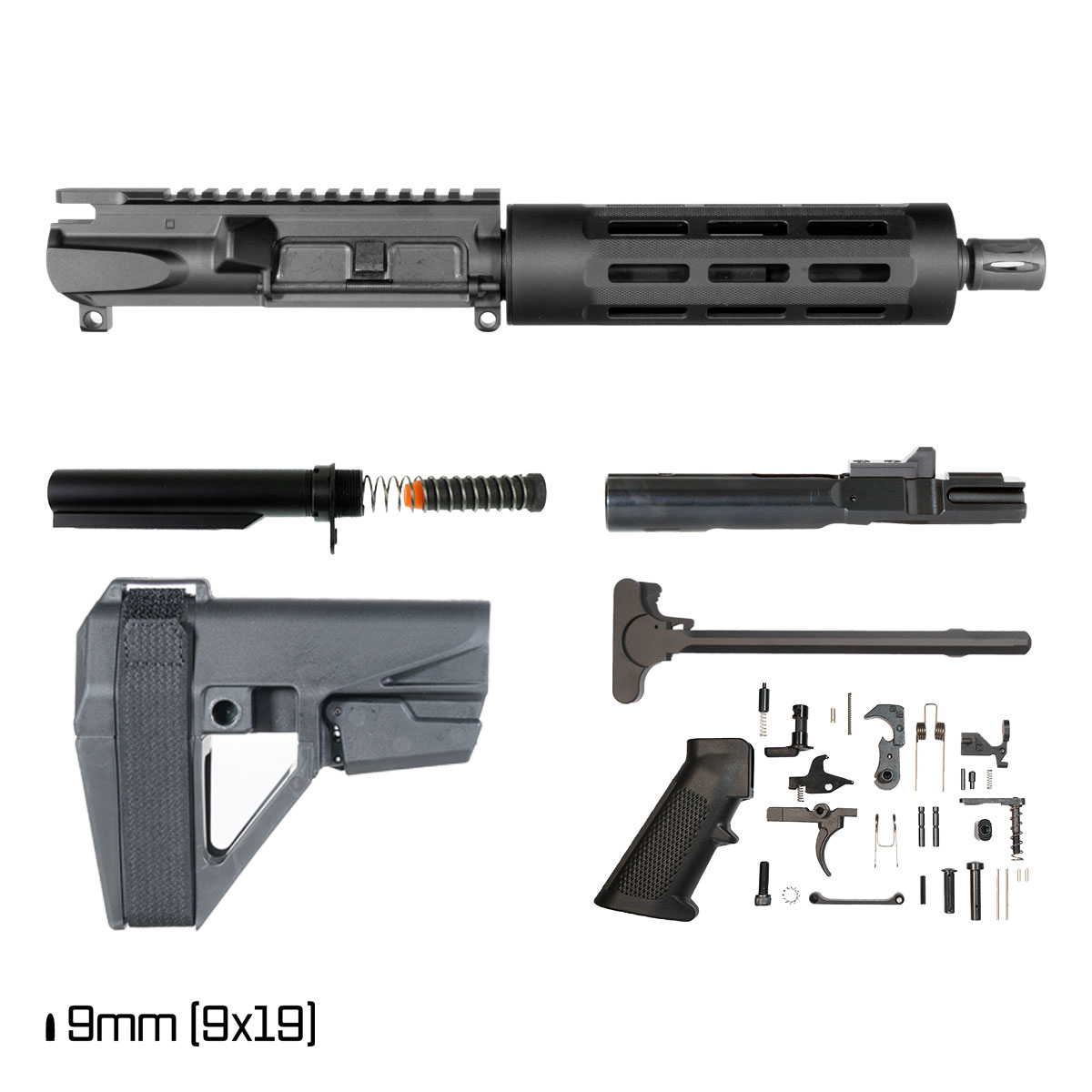 Davidson Defense Titanveil w/SBA5 Brace 7.5-inch 1:10 9MM AR-9 Freefloat Tubular M-Lok Handguard Pistol Full Build Kit