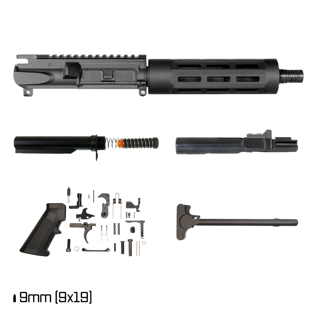 Davidson Defense Bladewake 7.5-inch 1:10 9MM AR-9 Freefloat Tubular M-Lok Handguard Pistol Full Build Kit, SBR Ready, Plan B Radial Brake