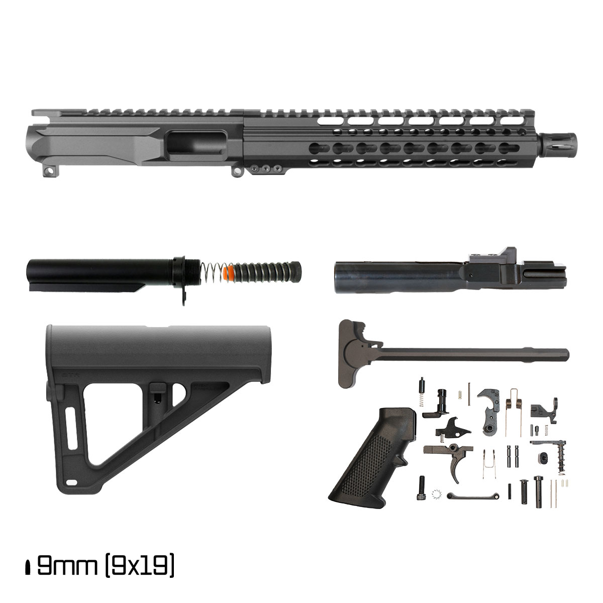 Davidson Defense Xiphos w/BTR Brace 10.5-inch 1:10 9MM AR-9 Freefloat KeyMod Handguard Pistol Full Build Kit