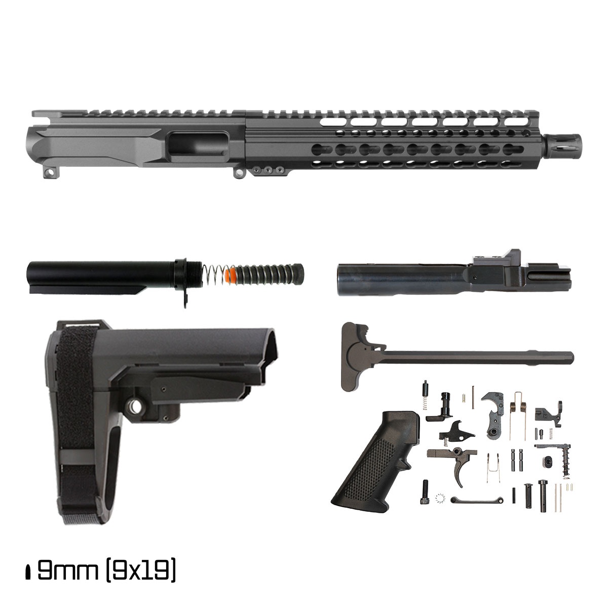 Davidson Defense Xiphos w/SBA3 Brace 10.5-inch 1:10 9MM AR-9 Freefloat KeyMod Handguard Pistol Full Build Kit