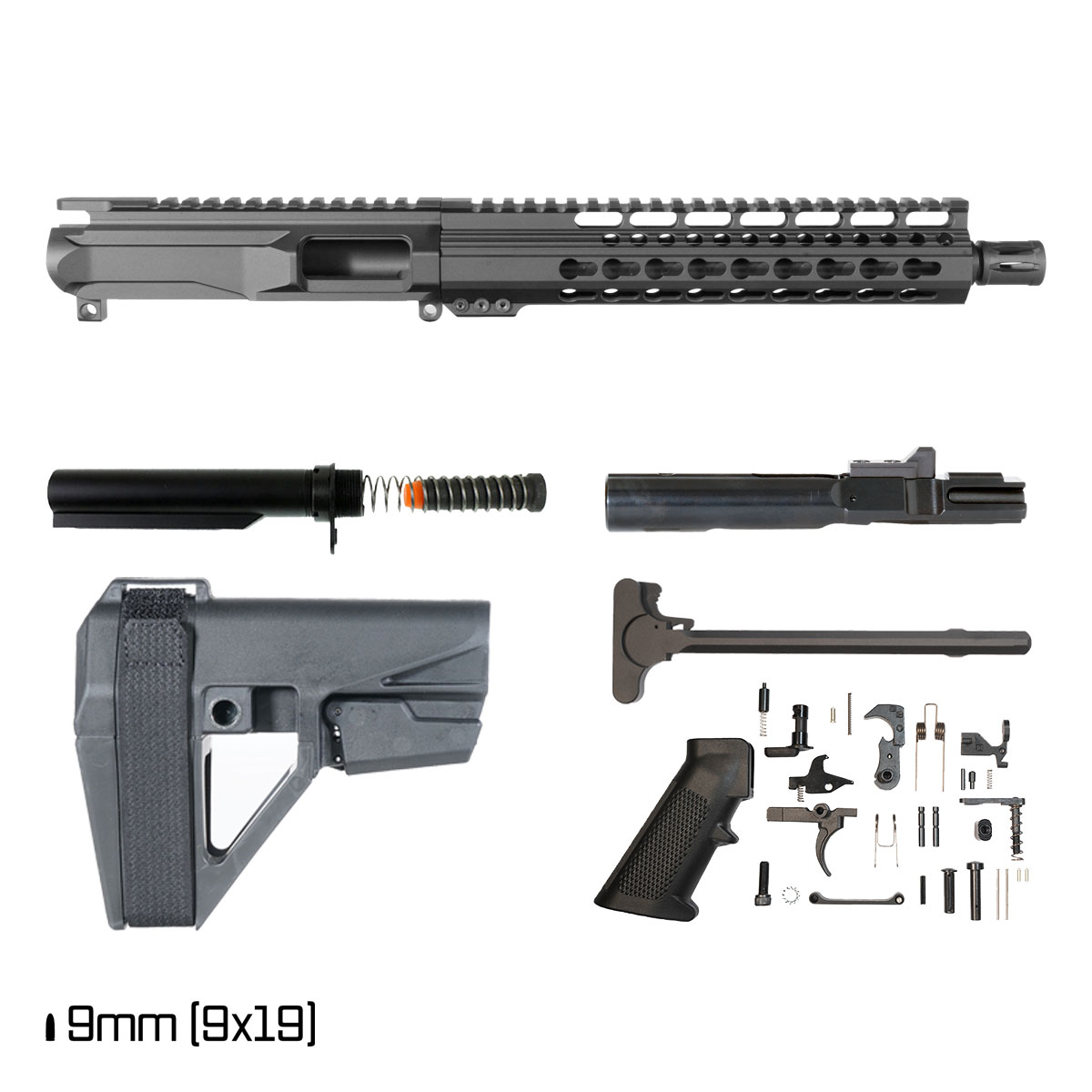 Davidson Defense Xiphos w/SBA5 Brace 10.5-inch 1:10 9MM AR-9 Freefloat KeyMod Handguard Pistol Full Build Kit