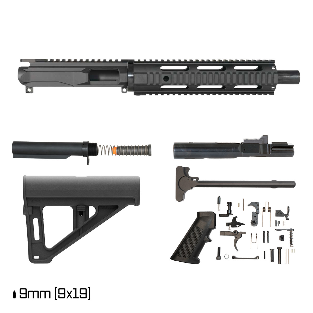 Krawl w/BTR Brace 10.5-inch 1:10 9MM AR-9 Freefloat Quad-Rail Pistol Full Build Kit