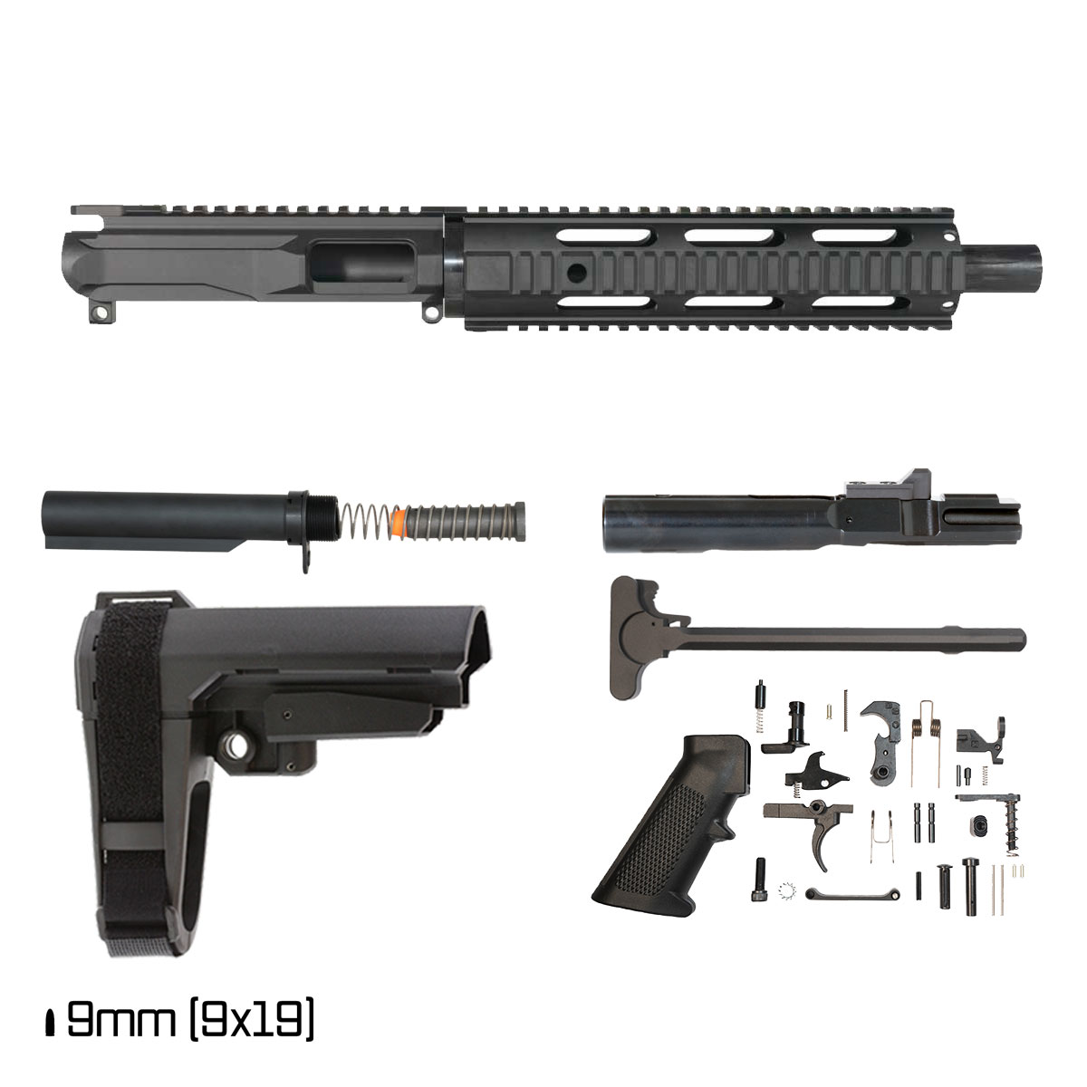 Davidson Defense Krawl w/SBA3 Brace 10.5-inch 1:10 9MM AR-9 Freefloat Quad-Rail Pistol Full Build Kit