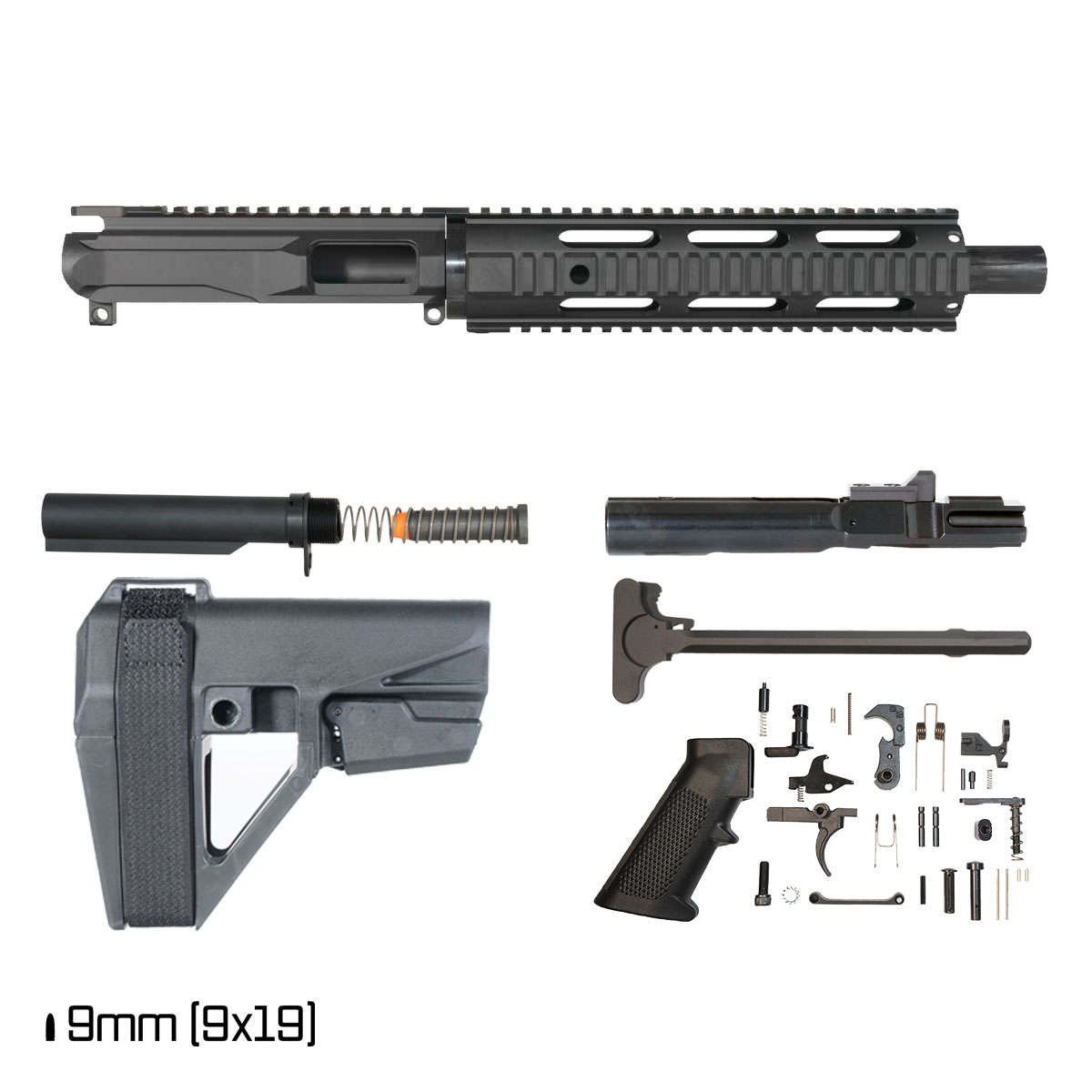 Davidson Defense Krawl w/SBA5 Brace 10.5-inch 1:10 9MM AR-9 Freefloat Quad-Rail Pistol Full Build Kit