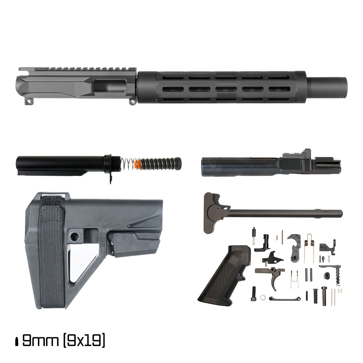 Davidson Defense Electra w/SBA5 Brace 10.5-inch 1:10 9MM AR-9 Freefloat Tubular M-Lok Handguard Pistol Full Build Kit