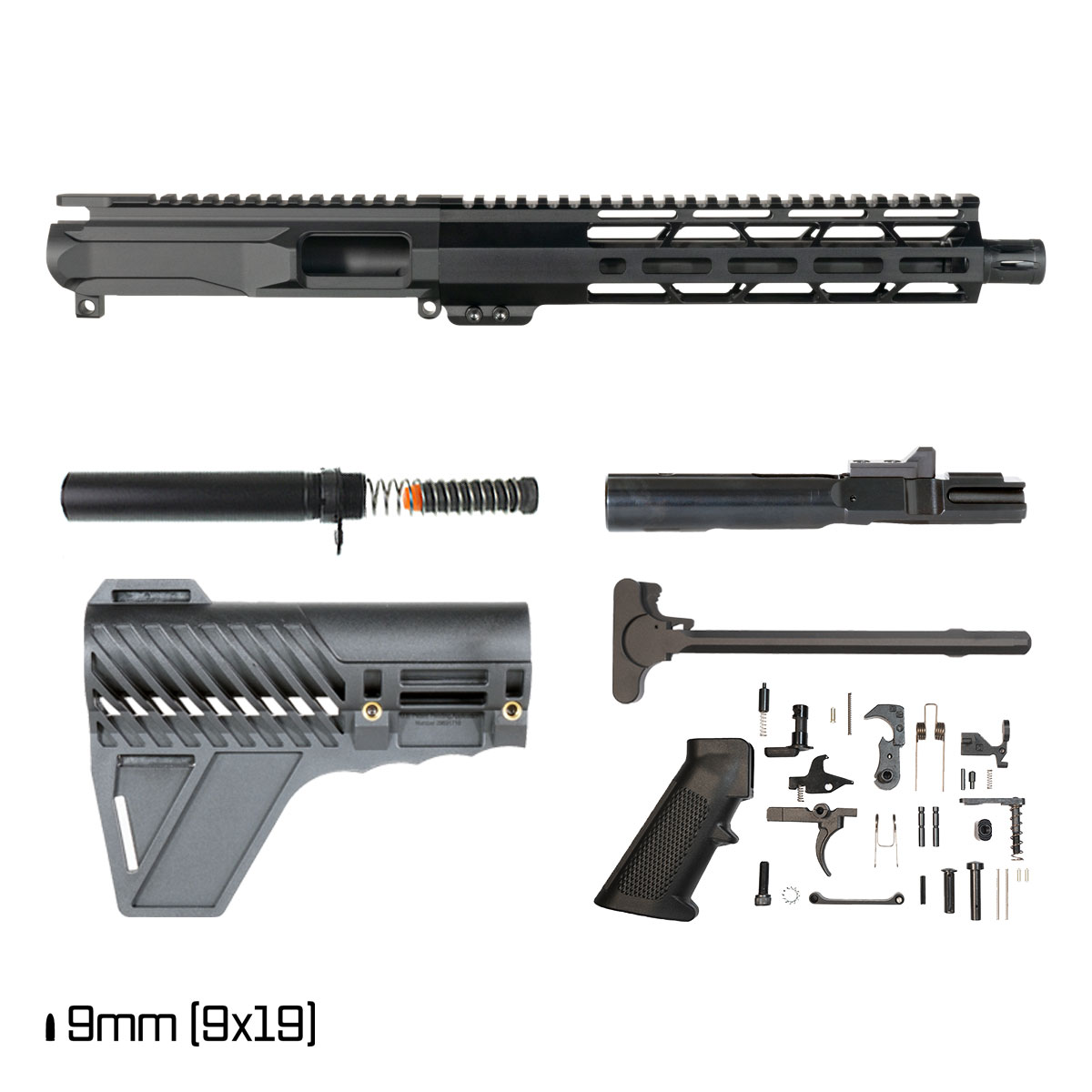 Davidson Defense Blackwood w/Gauntlet Arms Brace 10.5-inch 1:10 9MM AR-9 Freefloat M-Lok Handguard Pistol Full Build Kit
