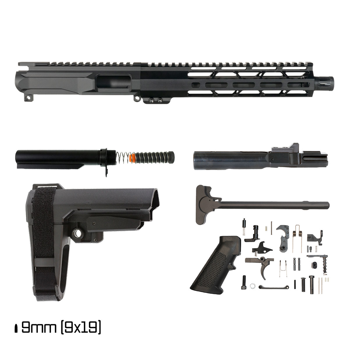 Davidson Defense Blackwood w/SBA3 Brace 10.5-inch 1:10 9MM AR-9 Freefloat M-Lok Handguard Pistol Full Build Kit