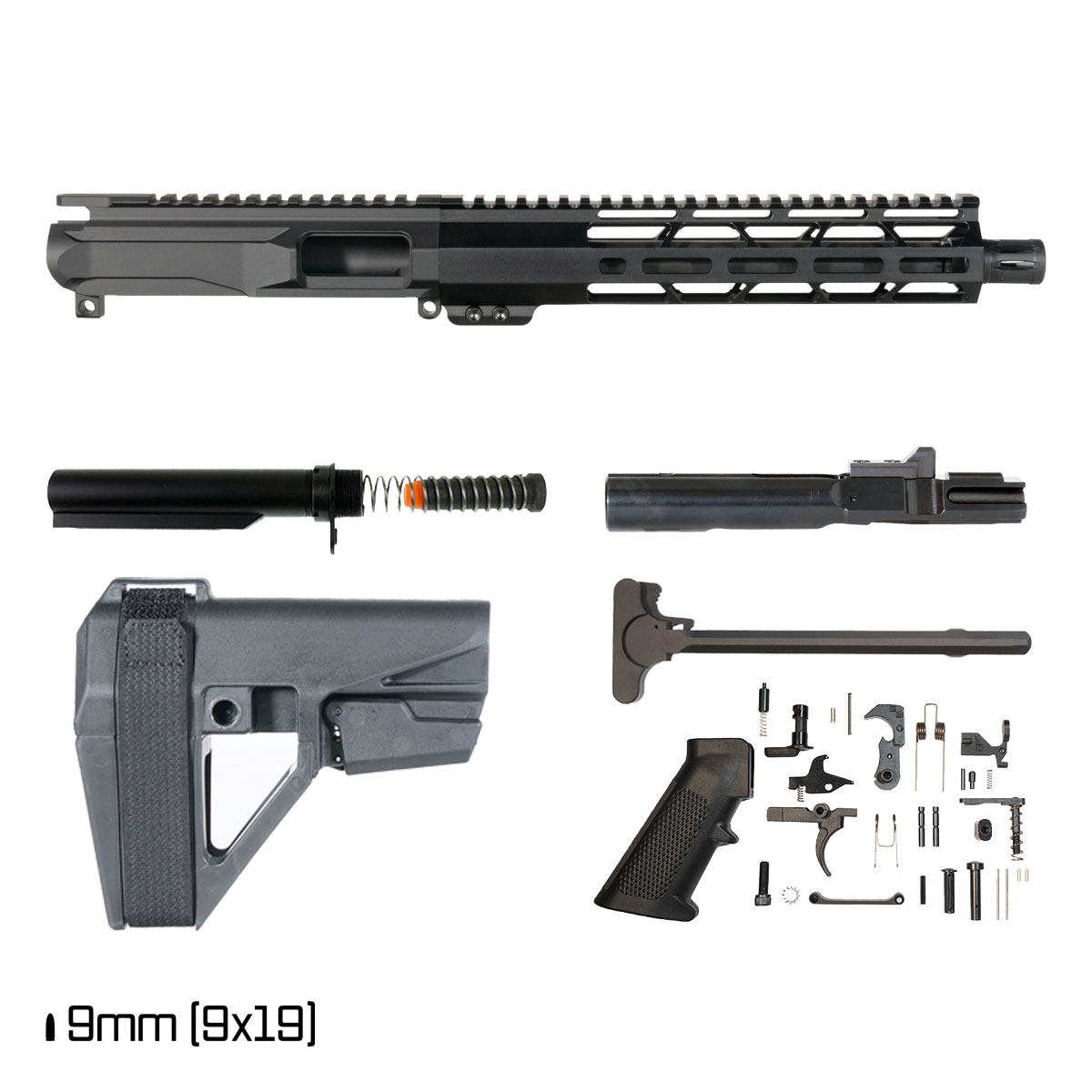 Davidson Defense Blackwood w/SBA5 Brace 10.5-inch 1:10 9MM AR-9 Freefloat M-Lok Handguard Pistol Full Build Kit
