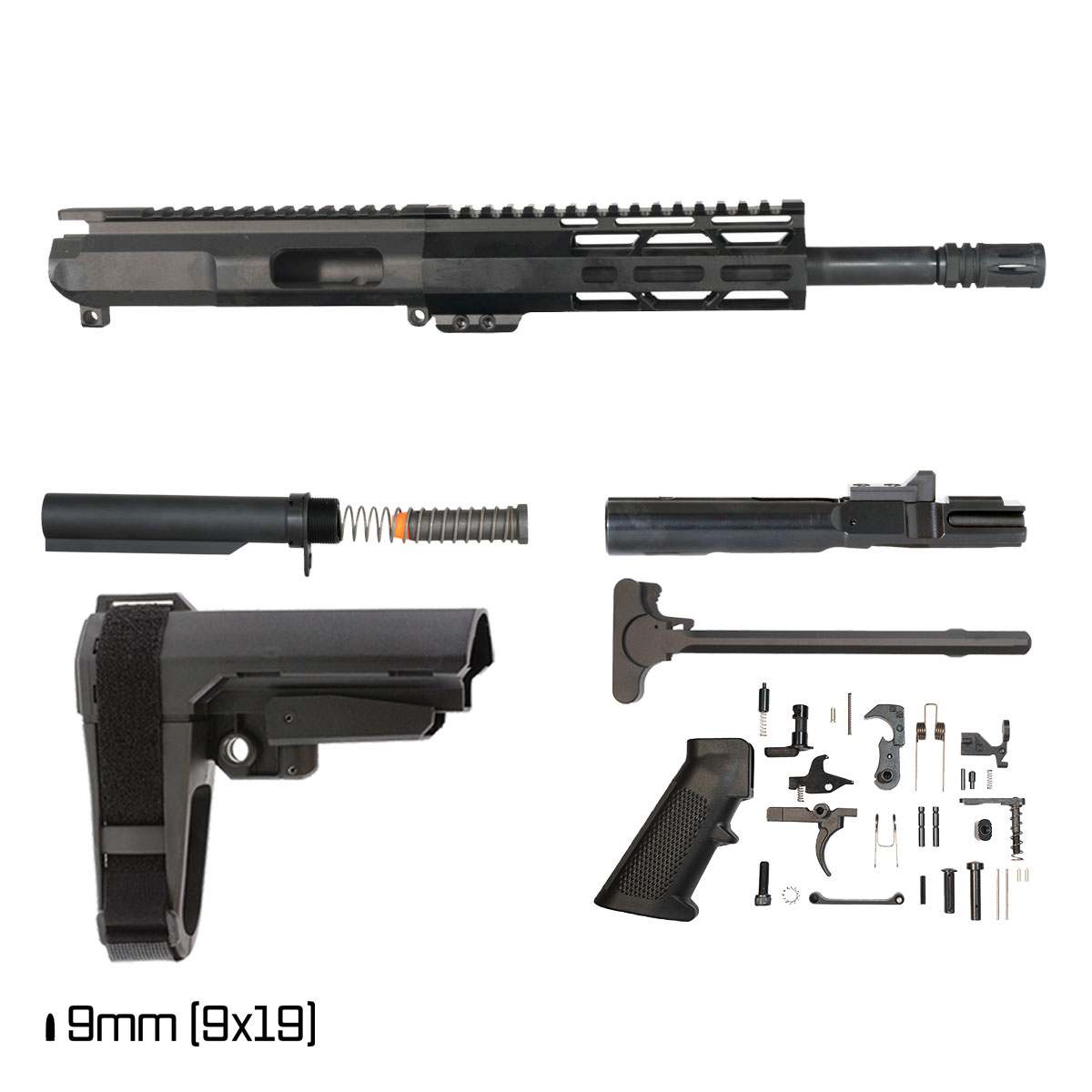 Davidson Defense Iron Scale w/SBA3 Brace 10.5-inch 1:10 9MM AR-9 Freefloat M-Lok Pistol Full Build Kit