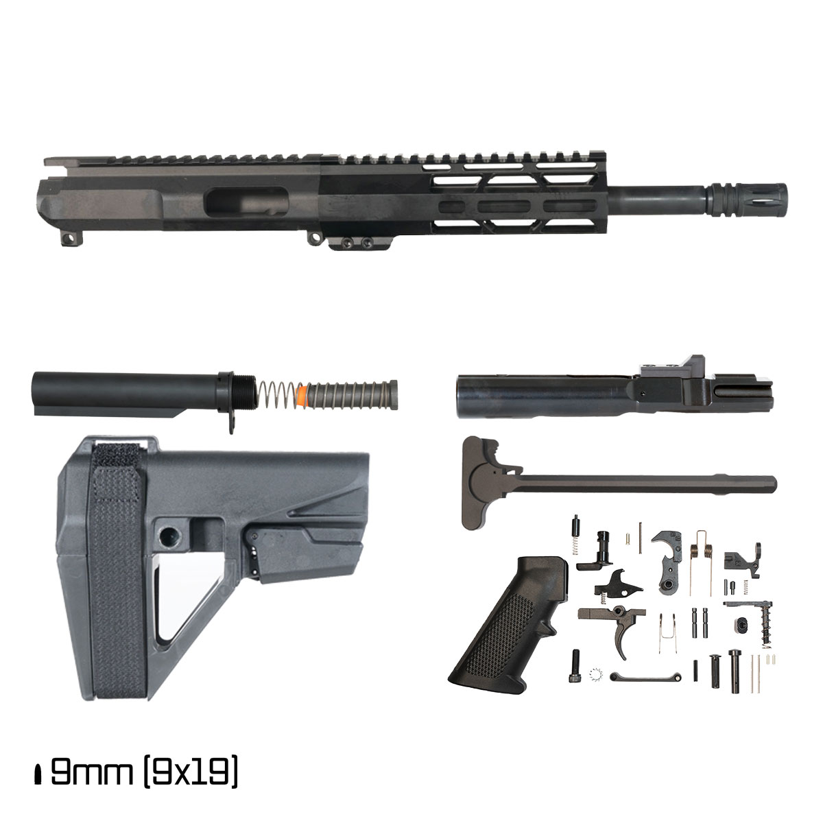 Davidson Defense Iron Scale w/SBA5 Brace 10.5-inch 1:10 9MM AR-9 Freefloat M-Lok Pistol Full Build Kit