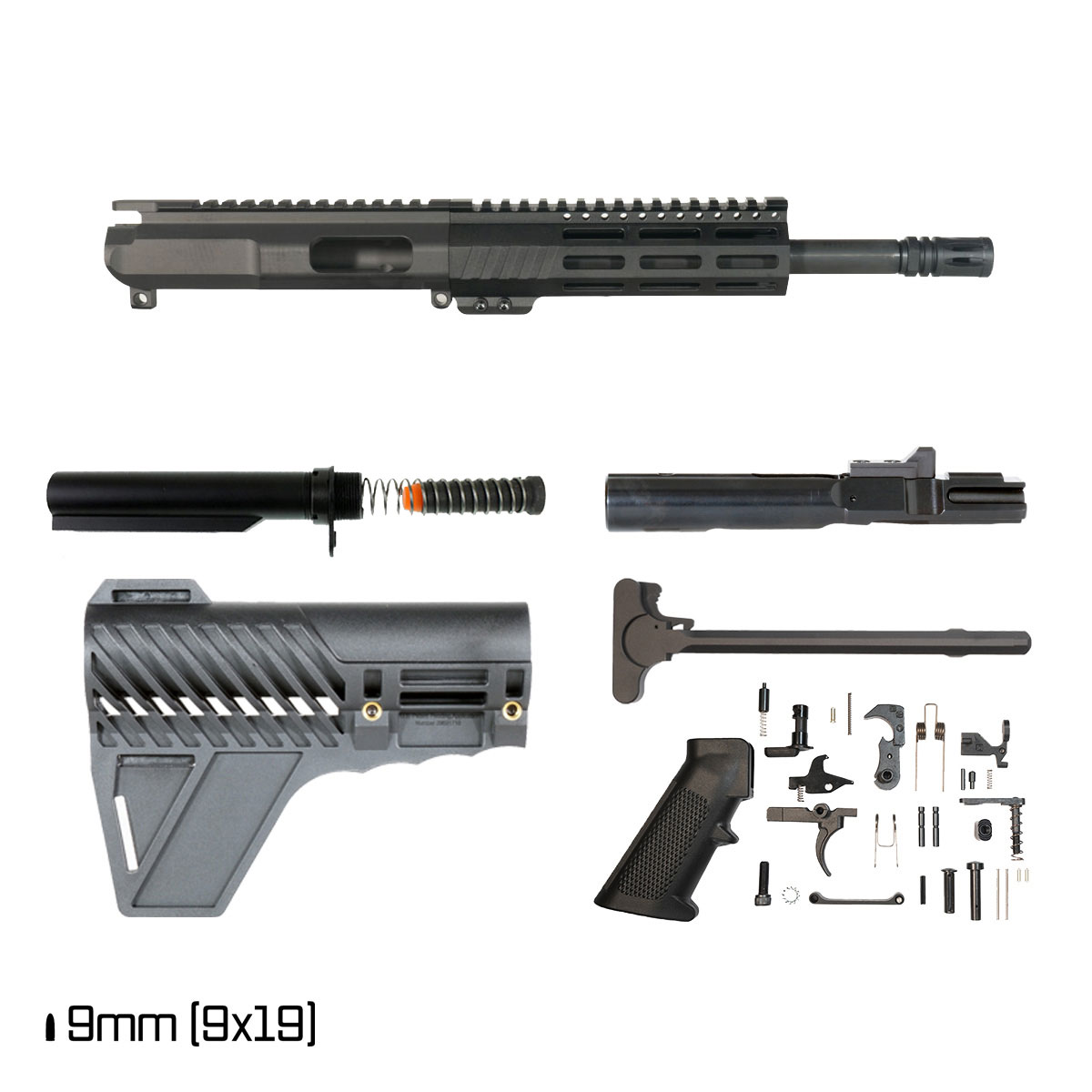 Davidson Defense Men of Iron w/Gauntlet Arms Brace 10.5-inch 1:10 9MM AR-9 Freefloat M-Lok Handguard Pistol Full Build Kit