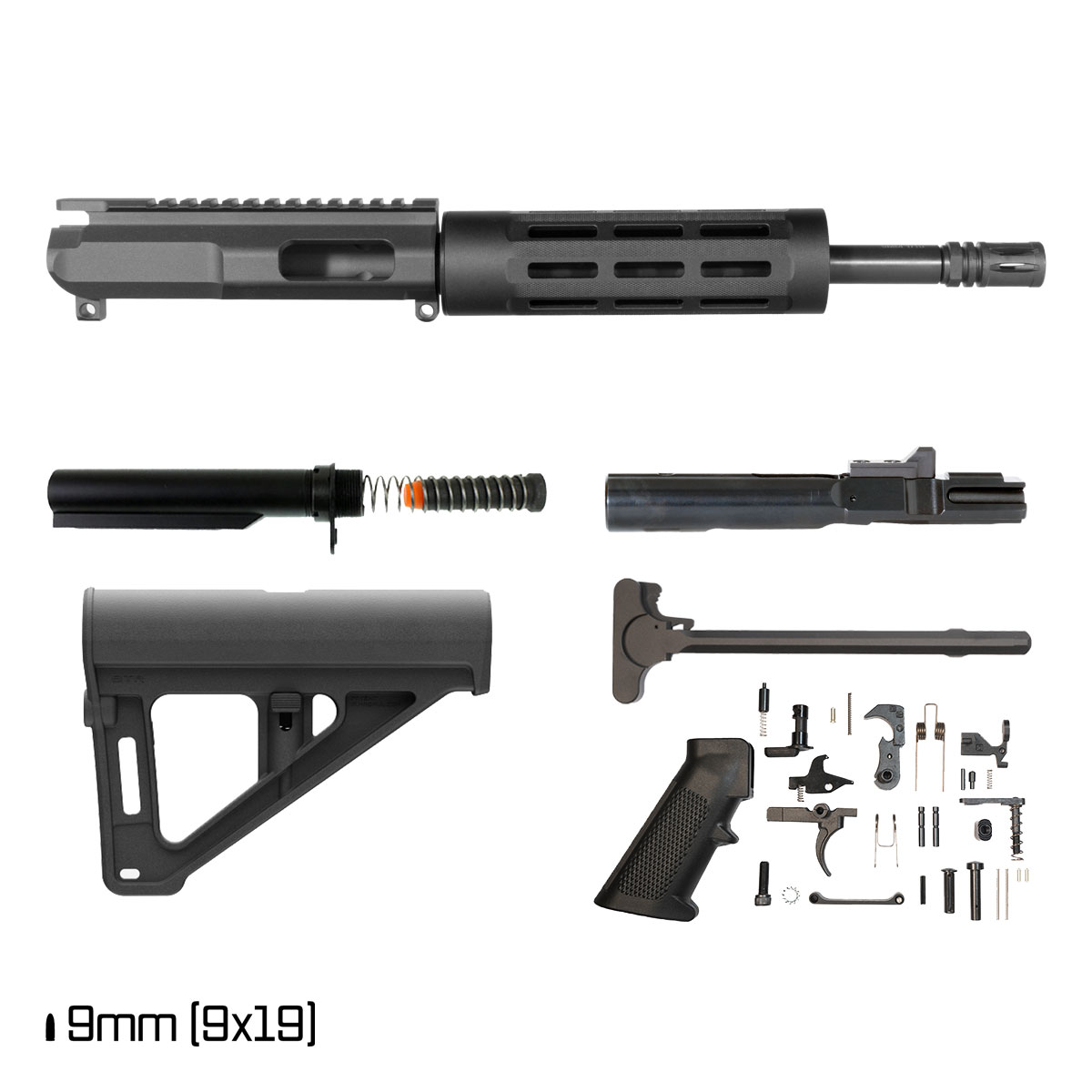 Davidson Defense Iron Stride w/BTR Brace 10.5-inch 1:10 9MM AR-9 Freefloat Tubular M-Lok Handguard Pistol Full Build Kit