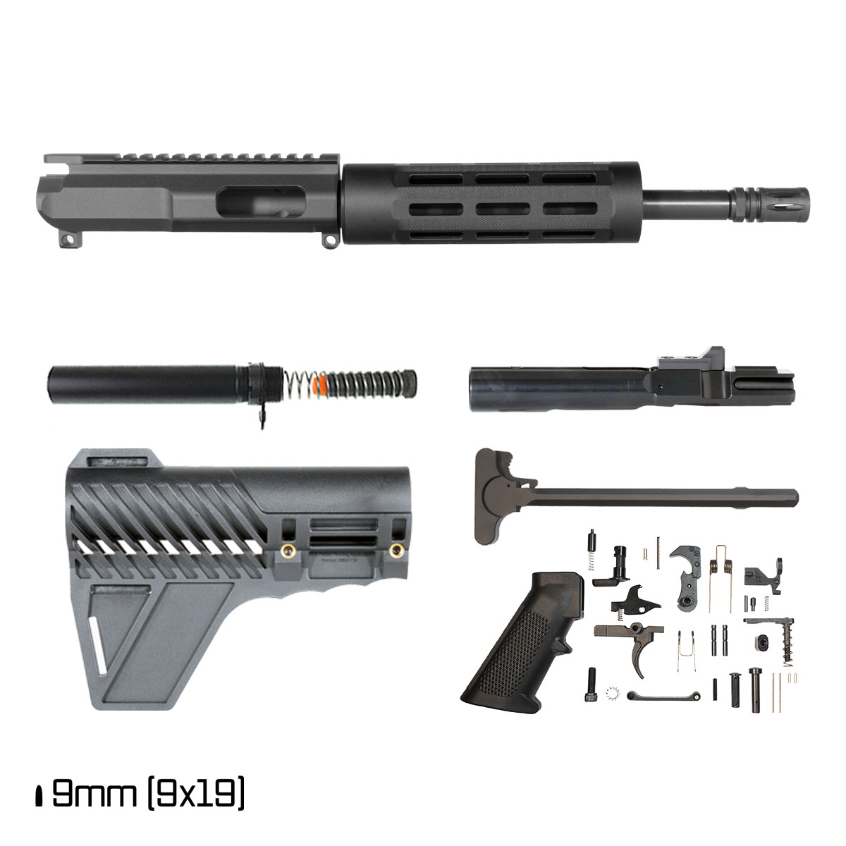 Davidson Defense Iron Stride w/Gauntlet Arms Brace 10.5-inch 1:10 9MM AR-9 Freefloat M-Lok Handguard Pistol Full Build Kit