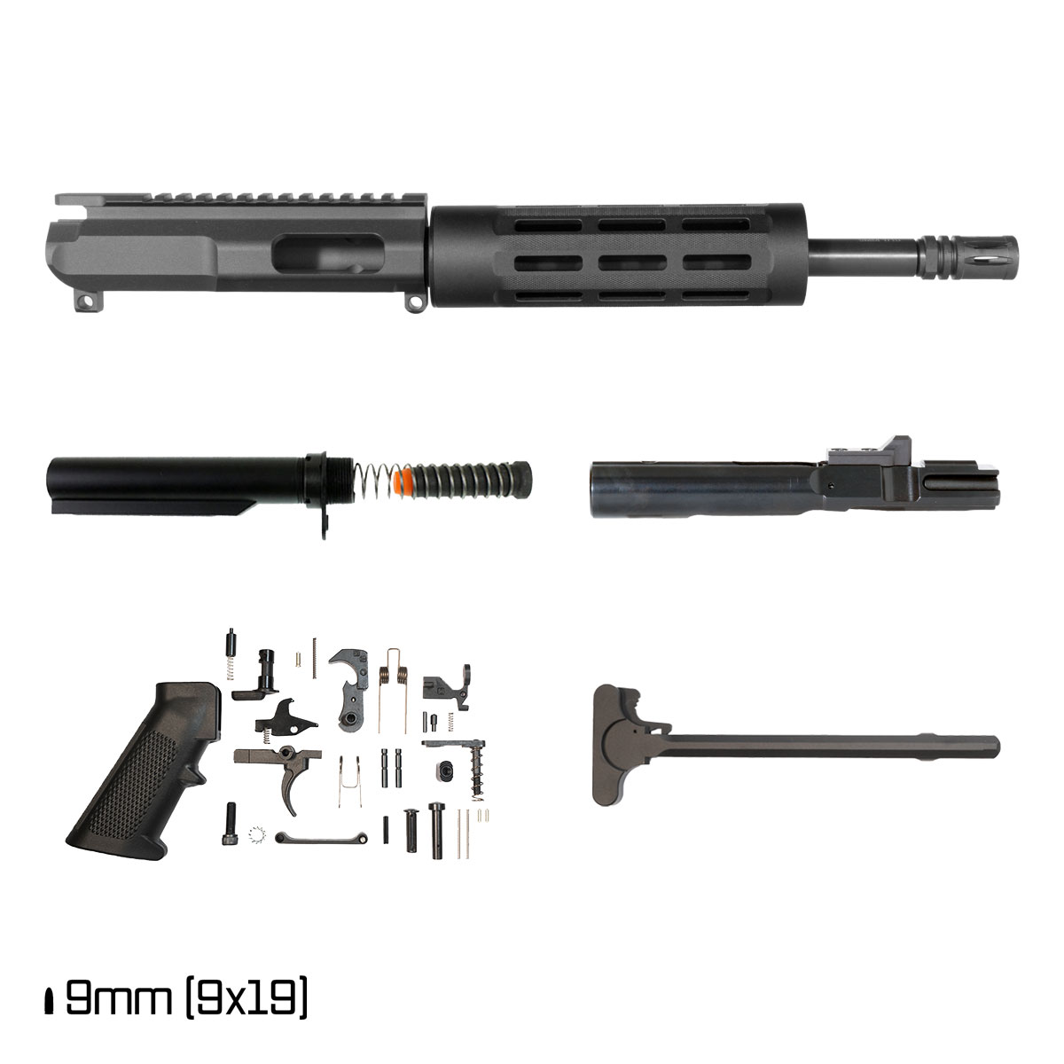 Iron Stride SBR Ready 10.5-inch 1:10 9MM AR-9 Freefloat Tubular M-Lok Handguard Pistol Full Build Kit