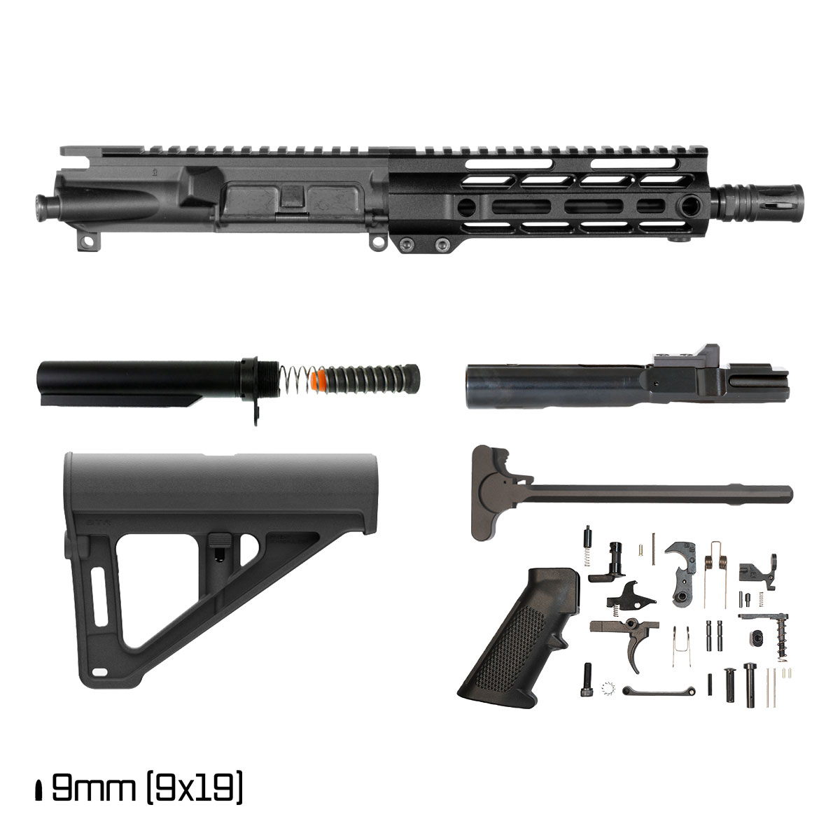 Davidson Defense Blemished IX w/BTR Brace 8-inch 9MM Freefloat M-Lok Handguard Pistol Full Build Kit