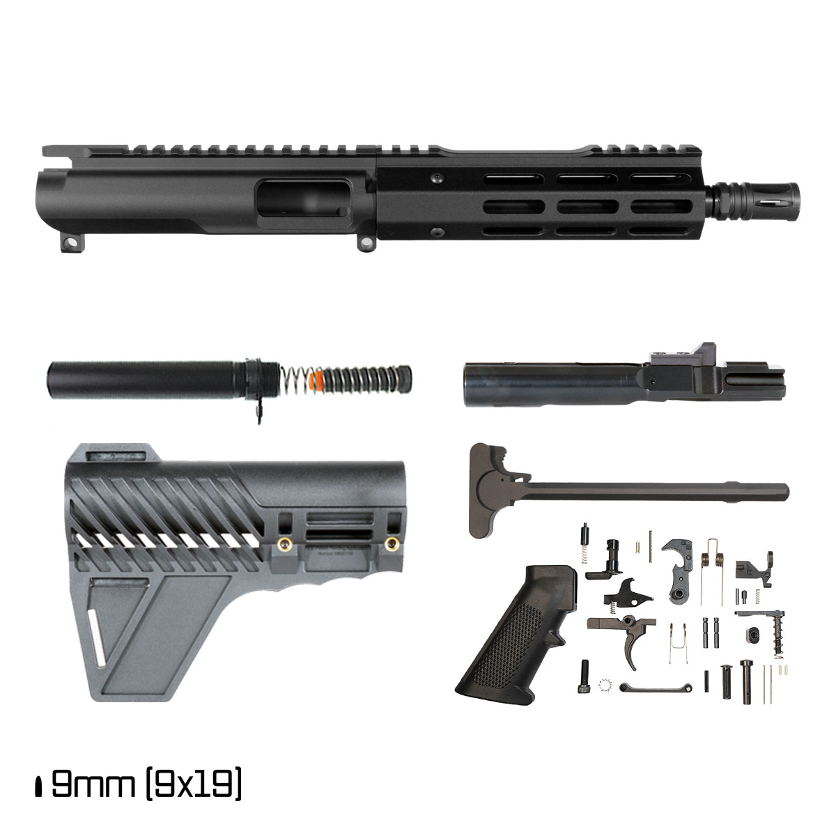 Davidson Defense Ronin Competition w/Gauntlet Arms Brace 8-inch 9MM M-Lok Handguard Pistol Full Build Kit
