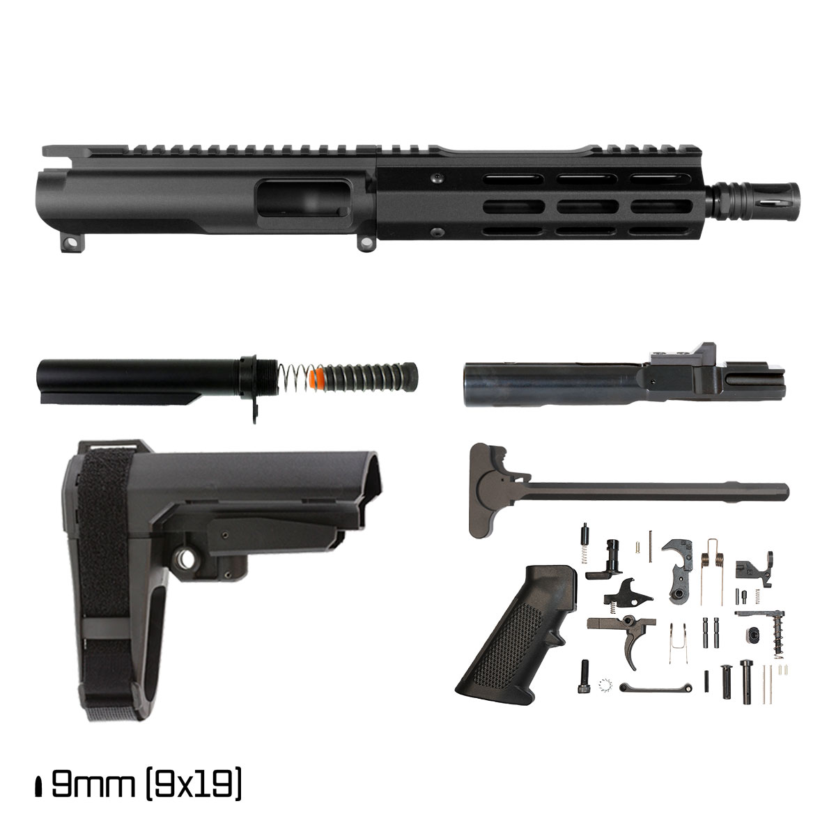 Davidson Defense Ronin Competition w/SBA3 Brace 8-inch 9MM M-Lok Handguard Pistol Full Build Kit