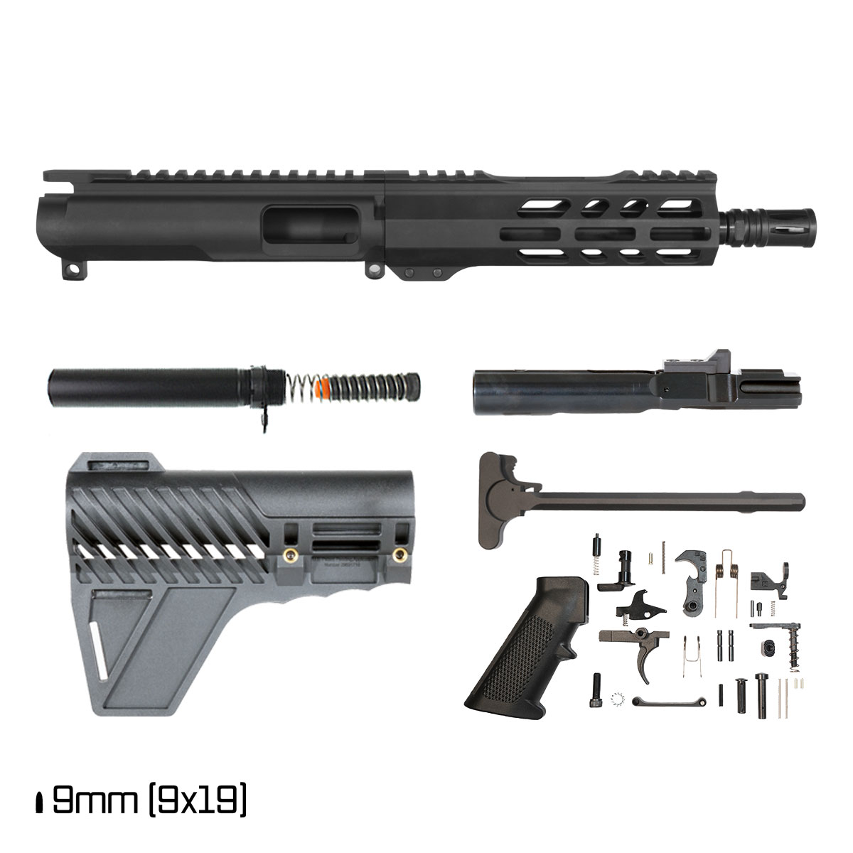 Davidson Defense Ronin Competition w/Gauntlet Arms Brace 8-inch 9MM Freefloat M-Lok Handguard Pistol Full Build Kit