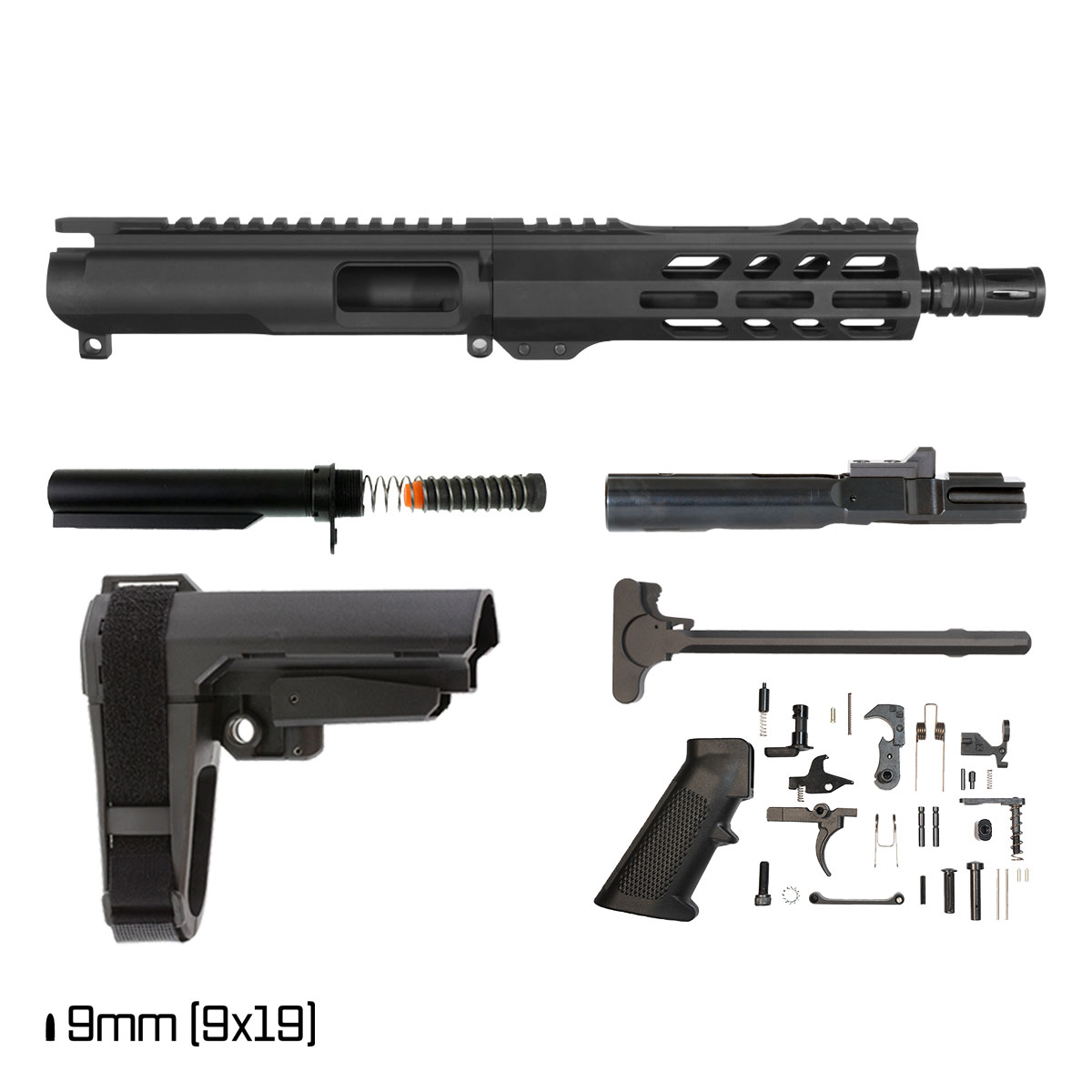 Davidson Defense Ronin Competition w/SBA3 Brace 8-inch 9MM Freefloat M-Lok Handguard Pistol Full Build Kit